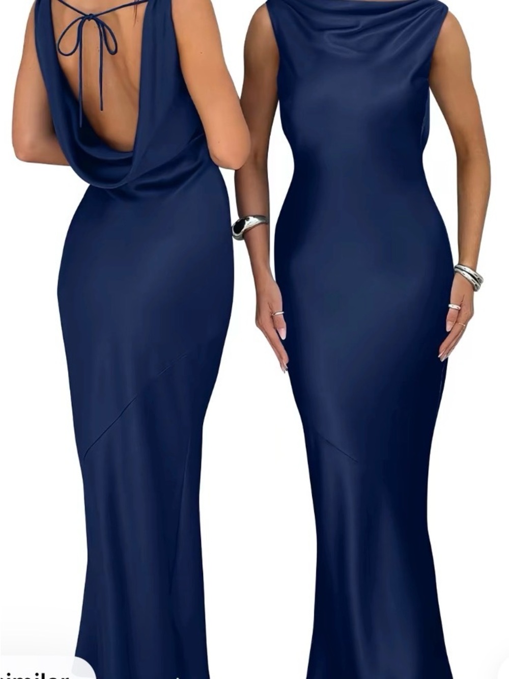 Backless Cowl-Neck Evening Gown — Navy